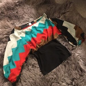 Ladies silk pattern blousy but fitted bottom top